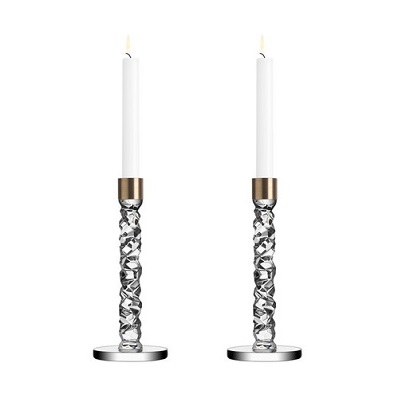 Orrefors Carat Brass Candlestick Pair